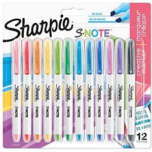 Sharpie S-Note markeerstiften | Part Art Marker Pen, Part Highlighter om te tekenen, schrijven en meer | Verschillende pastelkleuren | Beitelpunt | 12 stuks