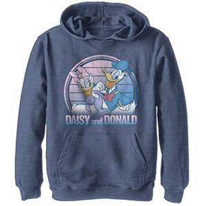 Disney Characters Daisy and Donald Boy's Hooded Pullover Fleece, Navy Blue Heather, Small, Heather Navy, S