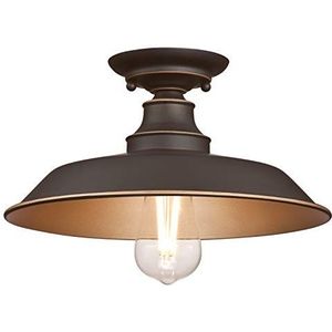 6370340 Iron Hill-lamp, eenvlammige lamp, 30 cm, voor plafondmontage van Westinghouse Lighting voor binnenshuis, uitvoering in geolied brons met accenten, geolied brons