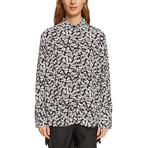 ESPRIT Crêpe blouse met patroon, zwart, XS