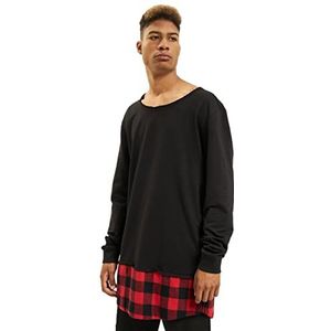 Urban Classics Lange flanellen bottom open rand crewneck sweatshirt voor heren, zwart/zwart/rood, XL