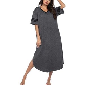 Ekouaer Long Nightgown, Womens V Neck Loungewear Oversized Sleepwear Loose Sleep Dress Dark Grey