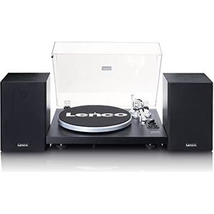 Lenco LS500BK Stereo Vinyl Draaitafel met luidsprekers - Bluetooth - Riemaandrijving - 280mm Metalen dek - Voorversterker en Versterker - Audio Technica Cartridge - Zwart