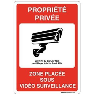AUA SIGNALETIQUE - Informatiebord met afgeronde hoeken – Privée Zone Placé onder videobewaking – 300 x 420 mm, aluminium Dibond 3 mm