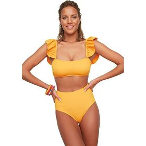Trendyol Dames gestructureerde cup genaaid bikini bottoms, oranje, 36