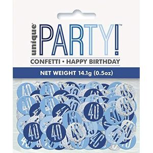 Unique Party 83840 83840-Glitz Blauw & Zilver 40e Verjaardag Confetti, Blauw, Leeftijd 40