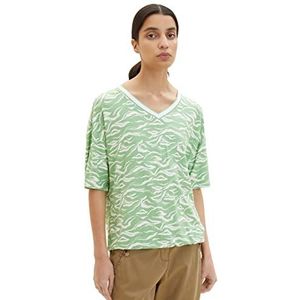 TOM TAILOR Dames T-shirt 1035483, 31574 - Green Small Wavy Design, XL