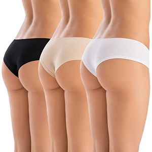 Teyli Braziliaanse slip, bamboe-onderbroek voor dames, verpakking van 3 stuks, zwart wit beige, M