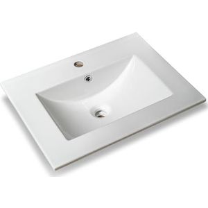 LAV-003 | Modern design opzetwastafel | Inbouwwastafel van keramiek | rechthoekig | wit glanzend | wastafel zonder afvoergarnituur | sanitair bad wastafel (60 x 46 cm)