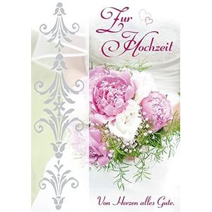 Perleberg Trouwkaart met bloemenmotief en tekst - Basic Classic Collection - kaart voor bruiloft in premium kwaliteit - liefdevol cadeau voor bruiloft met envelop - 11,6 x 16,6 cm