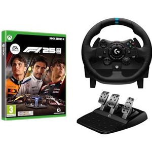 Logitech G G923 racestuur en pedalen + EA SPORTS F1 25 Standard Edition XBOX Series X - TRUEFORCE-force feedback tot 1000 Hz, responsieve pedalen, dubbele koppeling - Zwart