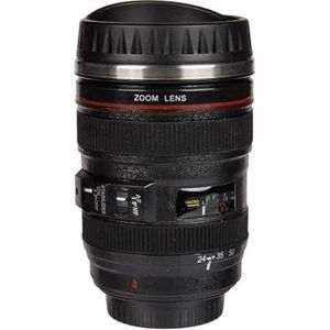 Avilia Kop koffie en thee in de vorm van een cameralens, 350 ml, cadeau voor fotografen, staal, professioneel design, zwart