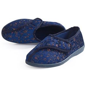 Homecraft Pantoffels met dessin voor dames, maat 4, blauw, comfortabele pantoffels met brede opening voor gezwollen of pijnlijke voeten, comfortabele schoenen om in huis te dragen