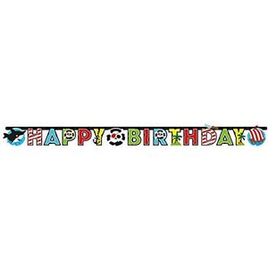 Amscan 9902126 - partyketting Happy Birthday Pirat, papier, lengte 180 cm, slinger, hangdecoratie, verjaardag