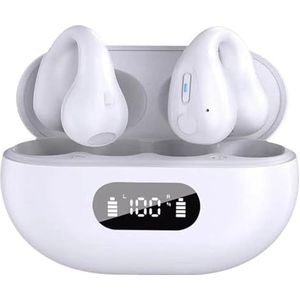 FAYAZ Hoofdtelefoon, draadloze oorclip-hoofdtelefoon met botkabel, Bone Conduction Wireless Bluetooth 5.3, clip-on oorhoofdtelefoon, hardlopen, training, hifi-kwaliteit/lange batterijduur (wit)