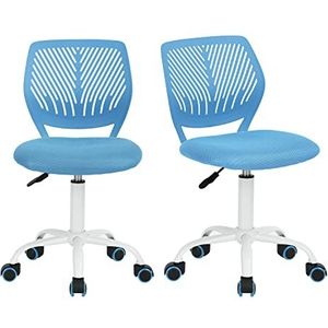 FurnitureR Kindervriendelijke leerstoel, 2 stuks, moderne verstelbare armloze bureaustoel voor jongens, lerende, draaibare bureaustoel in levendig blauw