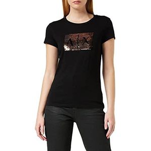 Armani Exchange Basic T-shirt voor dames met logo op buste, Zwart, M