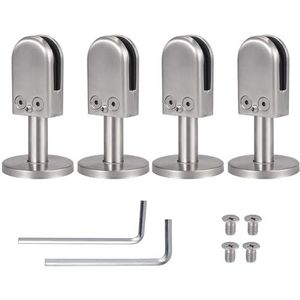 Proster 4 x roestvrij staal 304 clipklemsteunen platte achterkant vloermontagepalen voor frameloze voor leuning borstel afwerking beugel panelen scherm zwembad hek (12 mm glas, 40 mm staaf), zilver