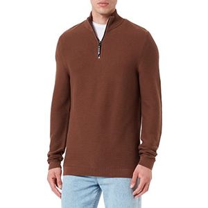 TOM TAILOR Denim Uomini Troyer gebreide trui 1033629, 15037 - Light Wood Brown, L
