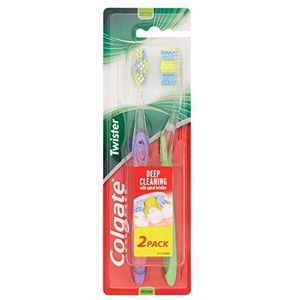 Colgate Twister Fresh Medium Handtandenborstel 2pk, multidimensionale reiniging, verwijdert geurveroorzakende bacteriën, reinigt tussen tanden en langs het tandvlees, reinigt diep voor een frisse