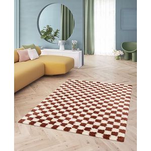 BALTA Shaggy tapijt, geruit, rechthoekig tapijt voor binnen, voor woonkamer - slaapkamer, zacht en comfortabel, onderhoudsvriendelijk, dikte 30 mm, polypropyleen, 120 x 170 cm, terracotta