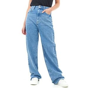 M17 Dames denim jeans rechte pijp hoge taille comfortabele casual katoenen broek met zakken (18, middenblauw), Mid Blauw, 38