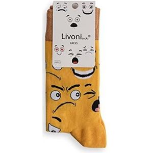 Livoni Gezichten Regular Sokken 43-46, Meerkleurig, L, Meerkleurig, Large