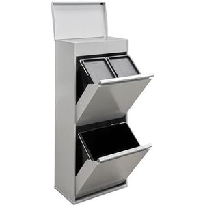 Arregui Top CR422-B vuilnisemmer en recycling, 3 vakken, met lade boven, 11 + 11 + 23 l (45 l) | met containers voor verpakkingen en organisch | recyclingcontainer voor de keuken | grijs