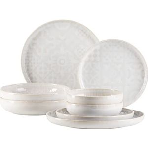 MÄSER 934062 Serie Tiles modern vintage servies set voor 2 personen in Moors design, 8-delig tafelservies met borden en schalen van hoogwaardig keramiek, aardewerk, wit