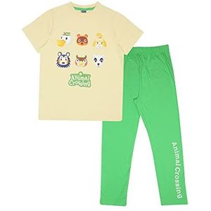 Animal Crossing Charaktergesichter Lange pyjama's set, Meisjes, 104-170, Creme/grün., Officiële Koopwaar