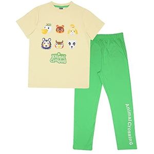 Popgear Meisjesdierenkruising figuren, gezichten, lang, crème/groen, lange pyjamaset, crème/groen., 5-6 Jaren