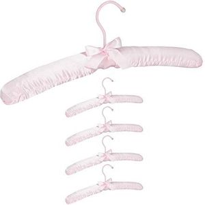 Relaxdays Kleerhanger satijn, 5-delige set, zacht gevoerd, 360 ° draaibare haak, decoratieve strik, 38 cm breed, roze, 5 stuks