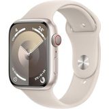 Apple Watch Series 9 (GPS + Cellular 45 mm) Smartwatch - Kast van sterrenlicht aluminium - Sterrenlicht sportbandje M/L. Conditie bijhouden, Saturatie-app en Ecg-app, Always-on Retina-display