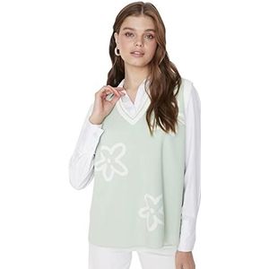 TRENDYOL Dames Ronde hals Flat Nauwsluitende Trui Vest Sweater, Groen, L-XL, groen, L/XL