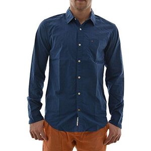Tommy Jeans Heren basic end on end shirt l/s 2 lange mouwen regular fit overhemden blauw (NAVY BLAZER-PT 416) small, blauw (Navy Blazer-pt 416), S