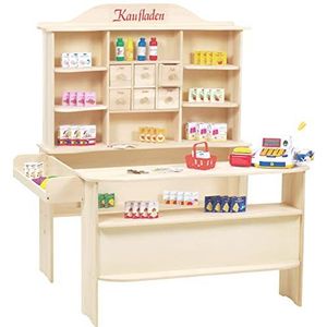 Roba Koopwinkel, grote kinderwinkels, incl. accessoires voor de winkel, hout natuur, verkoopstand 6 laden, toonbank & zijaanrecht