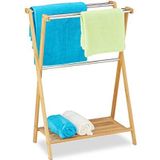 Relaxdays handdoekrek staand - handdoekhouder badkamer - handdoekenrek bamboe - 5 armen