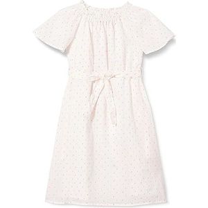Mimo Meisjesjurk met korte mouwen, casual jurk, Wit roze oranje stippen, 122 cm
