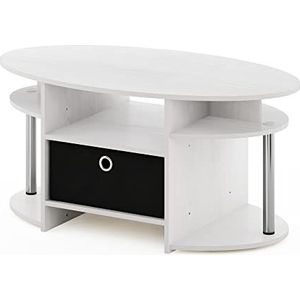Furinno Ovale salontafel met bak, wit eiken/chroom/zwart, 50 (D) x 89,9 (B) x 41,7 (H) cm