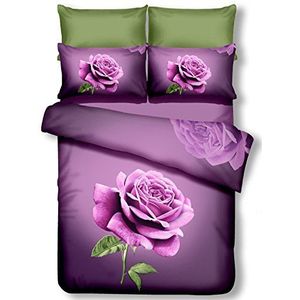 DecoKing 60933 beddengoed 155x220 cm met 1 kussensloop 80x80 violet 3D microvezel dekbedovertrek roze bloemen bloemenpatroon lila Lena