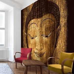 Apalis Vliesbehang Smiling Boeddha fotobehang vierkant | vliesbehang wandbehang wandschilderij foto 3D fotobehang voor slaapkamer woonkamer keuken | Maat: 288x288 cm, bruin, 95461