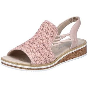 Rieker Sandalen - Rosé - Mêlee - Elastiek - Sleehak - Open Neus