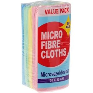 Well Home Set van 50 microvezeldoeken, 30 x 30 cm, 100% polyester, 4 kleuren