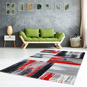 carpet city Vloerkleed, modern, vlakpolig, contour cut, handcarving, gemêleerd, strepen in rood grijs voor woonkamer, maat: 120x170 cm