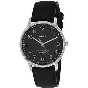 Timex Waterbury 40 mm herenhorloge - roestvrijstalen kast met zwarte wijzerplaat en zwarte leren band TW2V01500