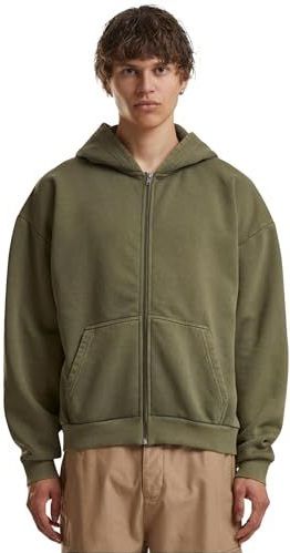 Vintage Heavy Zip Hoodie - Effen - Heren - Kraagloos - Lange Mouwen