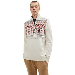 TOM TAILOR Uomini Kersttrui met opstaande kraag 1032308, 30804 - White Navy Placed Jacquard, S
