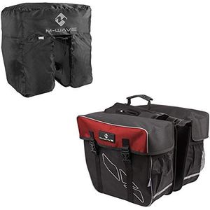 M-Wave Unisex - volwassenen Amsterdam Double Bagagedragertas incl. regenhoes, zwart/rood