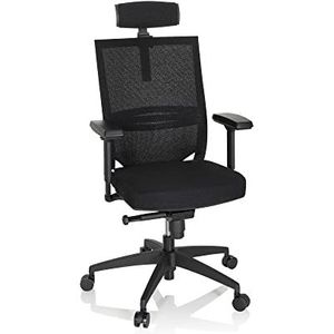hjh OFFICE 657663 Porto Max High Professionele bureaustoel van stof, zwart, ergonomisch, hoofdsteun en armleuningen, verstelbaar, 139 x 63 x 65 cm