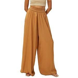 Koton Brede pijpen broek voor dames, elastische taille, bruin (500), 36